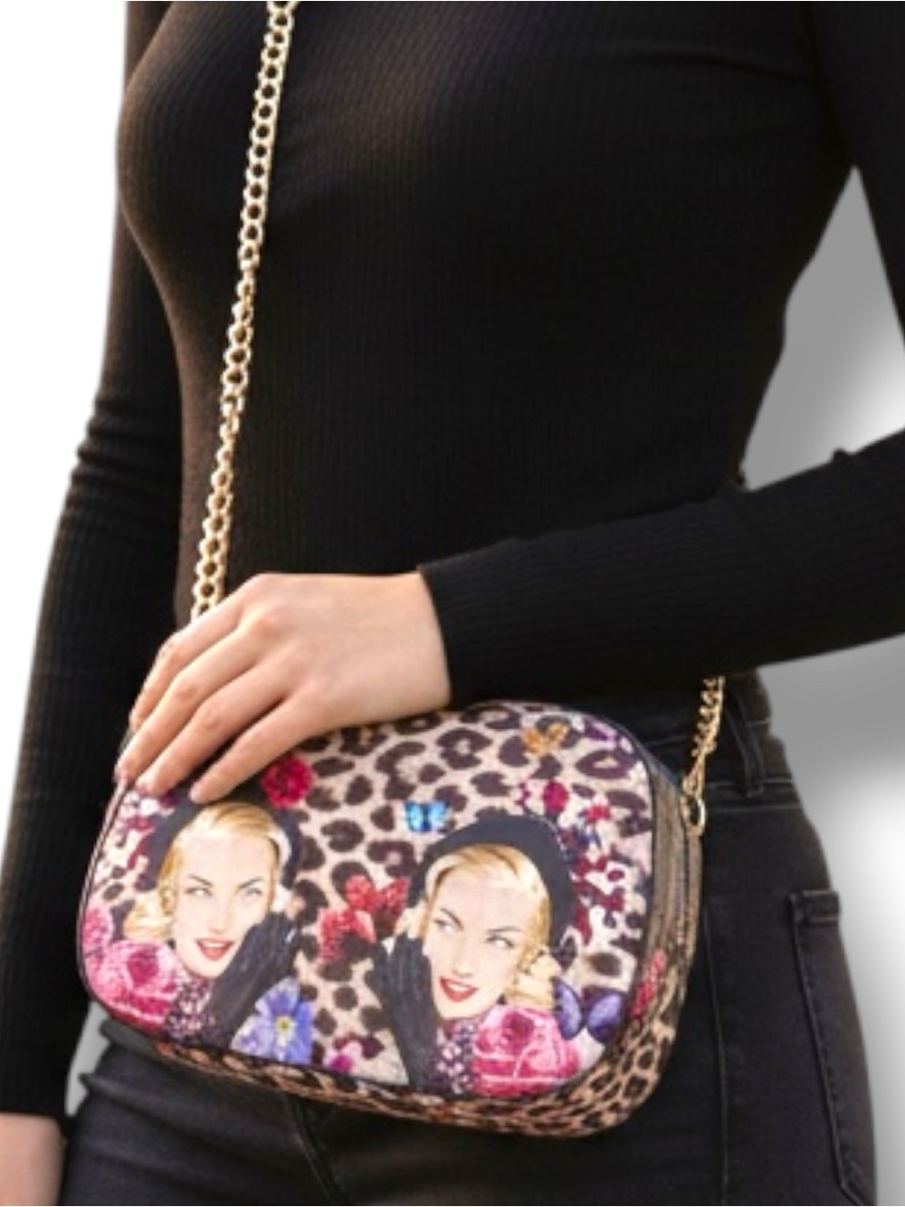 New Brangio Italy Co. Arosa USA Leopard Vintage Style Graphic Crossbody Bag NWOT